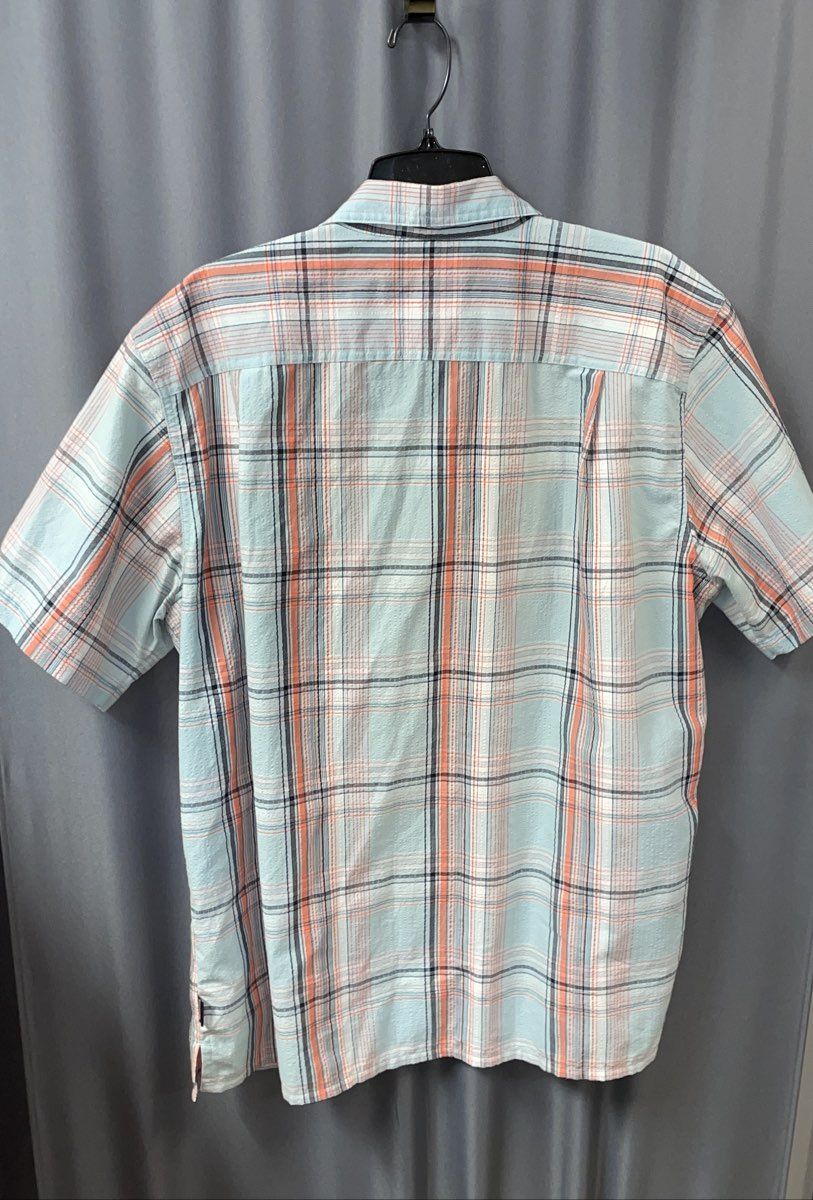 Patagonia Men's Blue Orange Plaid Organic Cotton Blend SS Button Up Shirt Sz XL