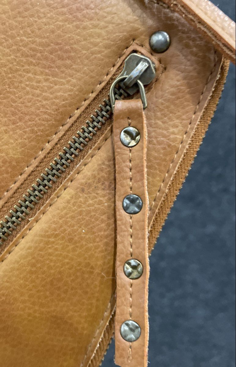 Free People Tan Studded Vegan Leather Zip Around Wristlet Wallet