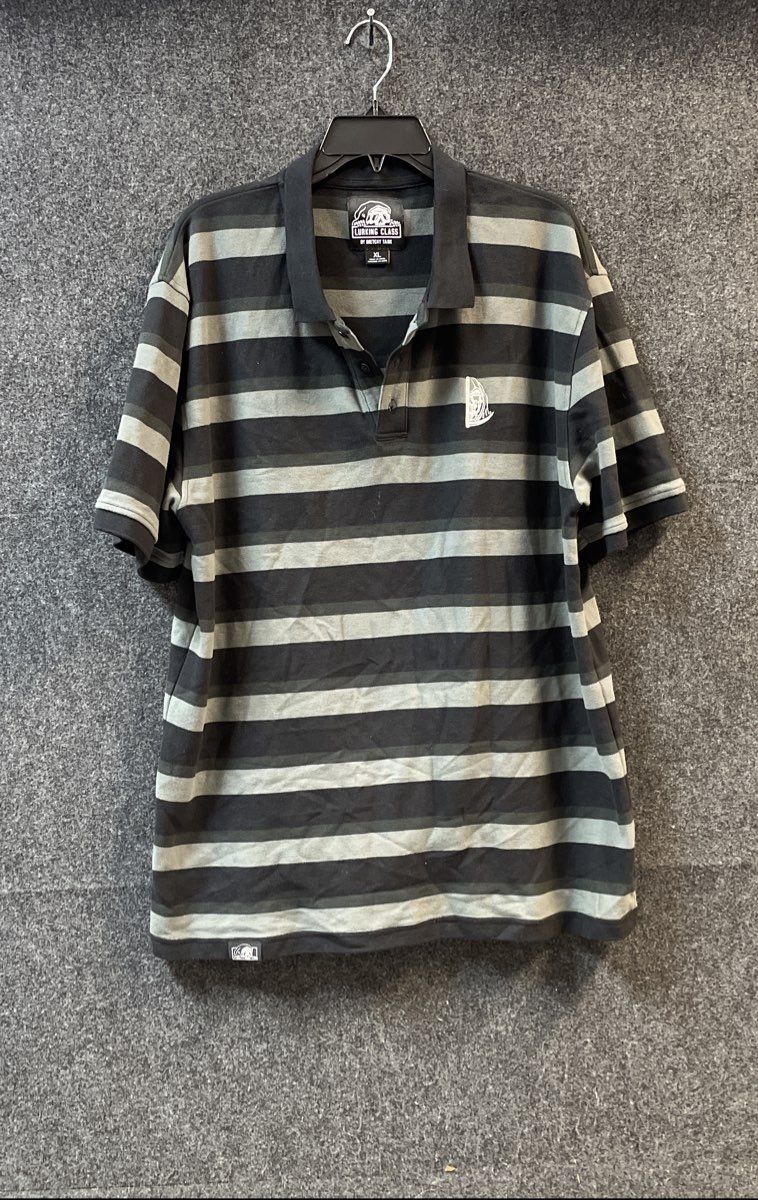 Lurking Class by Sketchy Tank Men's Striped Polo Shirt Skull Logo Sz XL