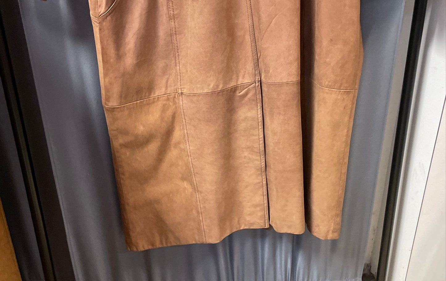 Vintage 90s G-III Men's Brown 100% Leather Long Trench Overcoat Sz 3X