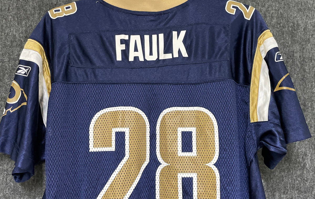 Vintage Reebok Youth St Louis Rams Marshall Faulk #28 Jersey Navy Blue Sz XL