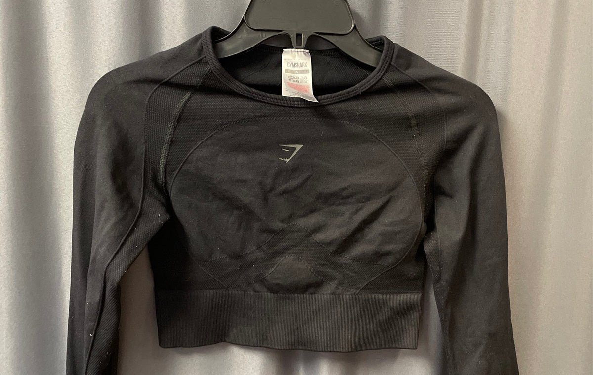 GymShark Women's Black Long Sleeve Seamless Keyhole Crop Top Thumbholes Sz S