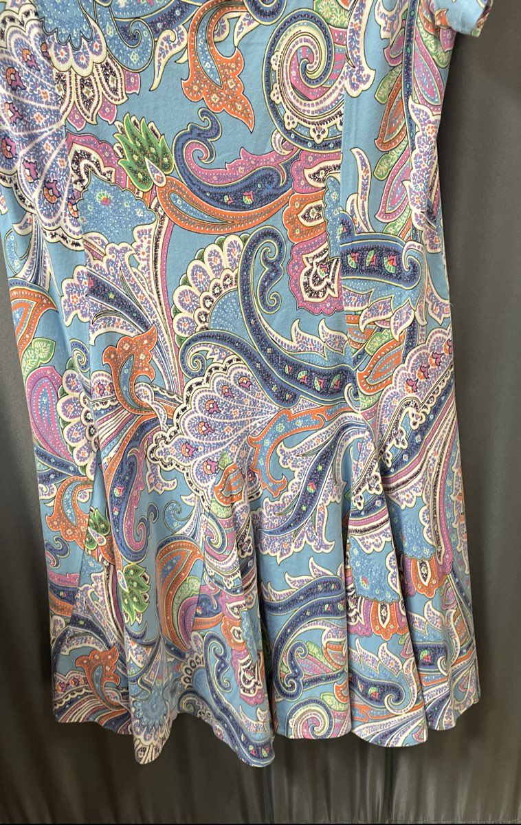 Lauren Ralph Lauren Women's Blue Paisley Print Short Sleeve Dress Sz 1X