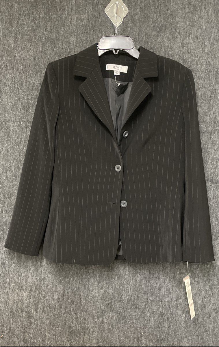 Le Suit Essentials Women's Black Pinstripe 3-Button Blazer Petite Sz 12P NWT