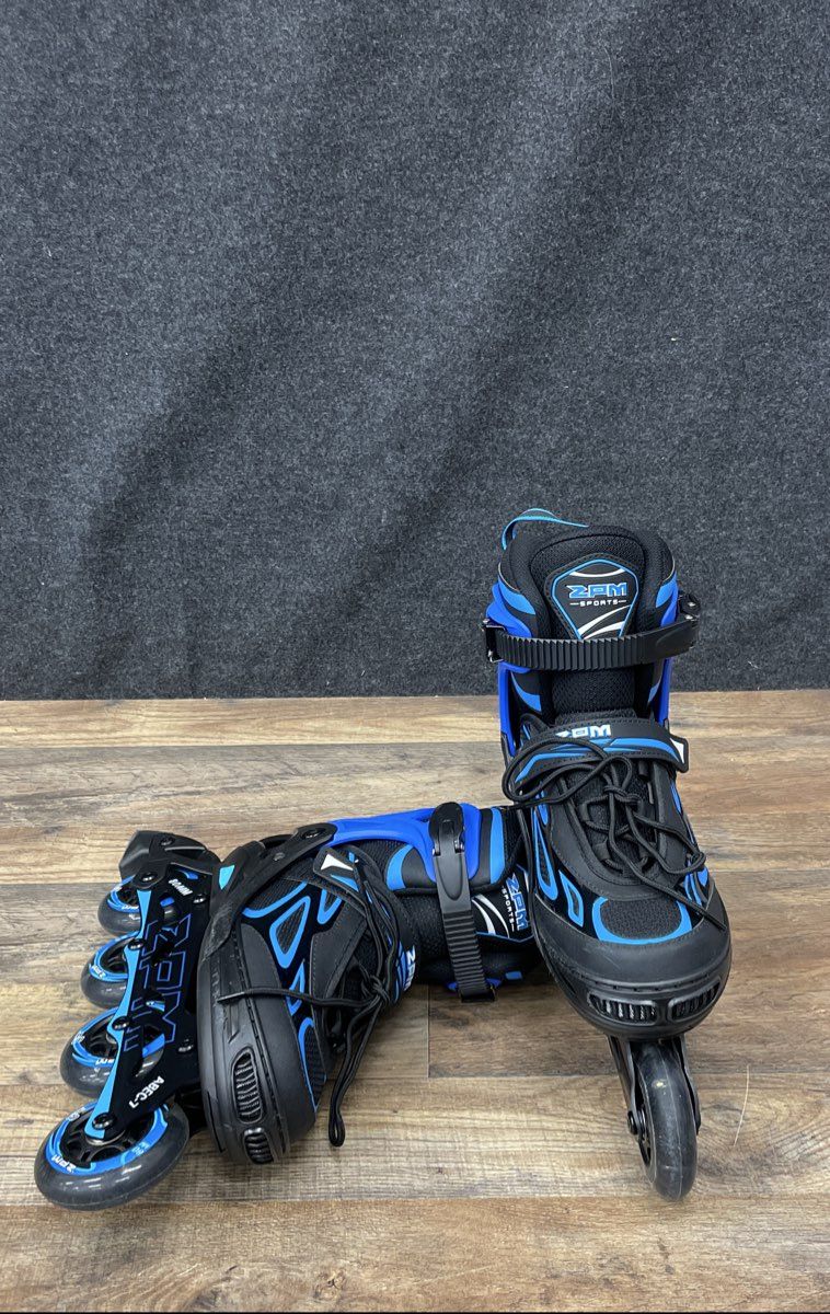 2PM Sports Inline Skates Adjustable Size 80mm Wheels ABEC-7 Bearings Black Blue