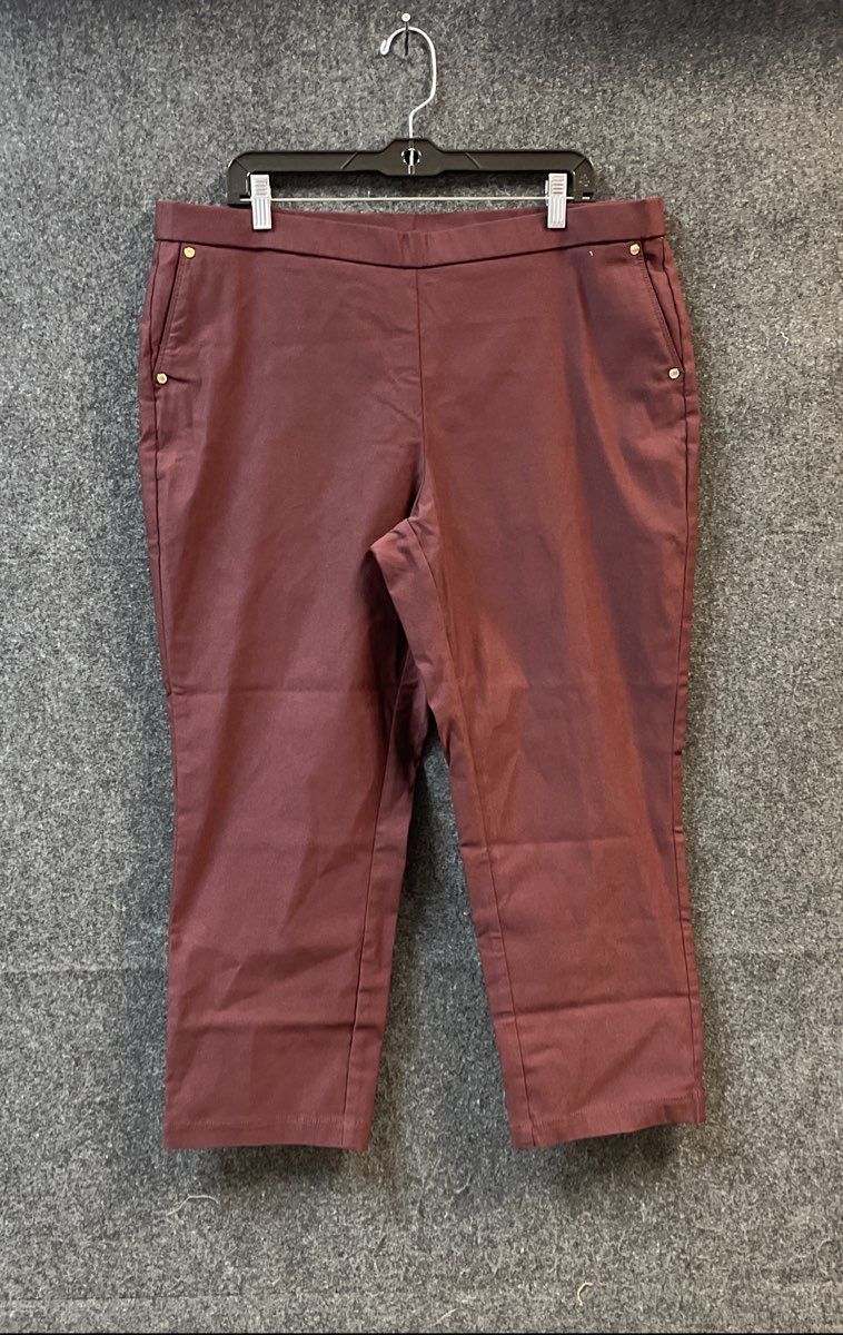 Anne Klein Women's Burgundy Pull On Stretch Straight Leg Cropped Pants Sz XL