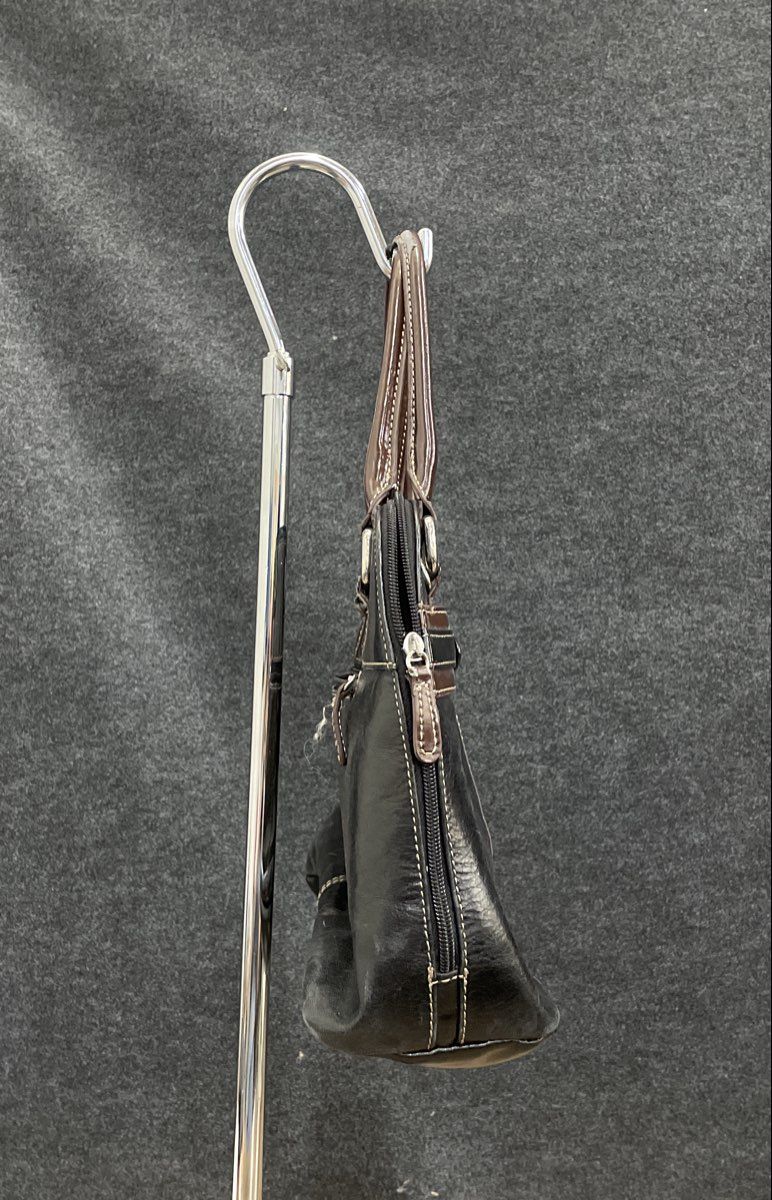 Giani Bernini Black Brown Leather Satchel Shoulder Bag Silver Hardware