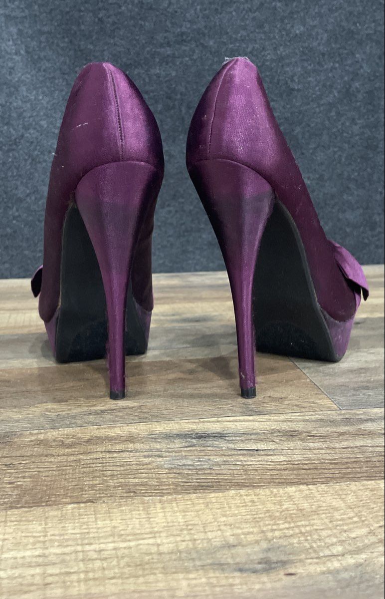 Just Fabulous Purple Satin Bow Platform Stiletto High Heels Size 7.5