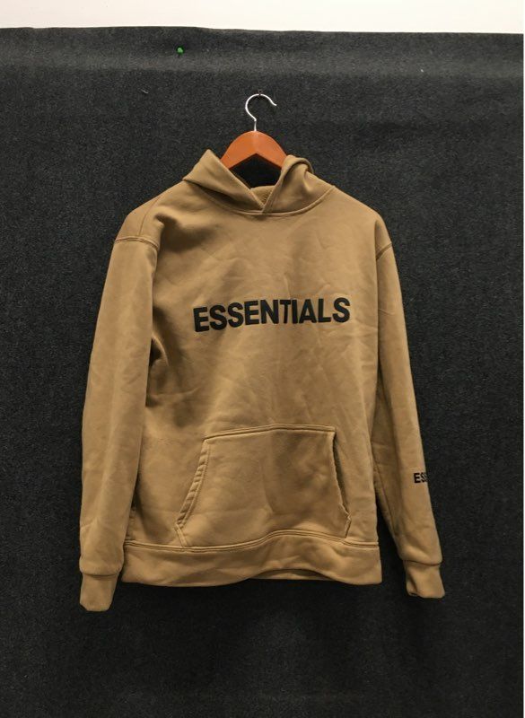 Metrons Men's Tan Essentials Graphic Pullover Hoodie Rubberized Hood Logo Size M