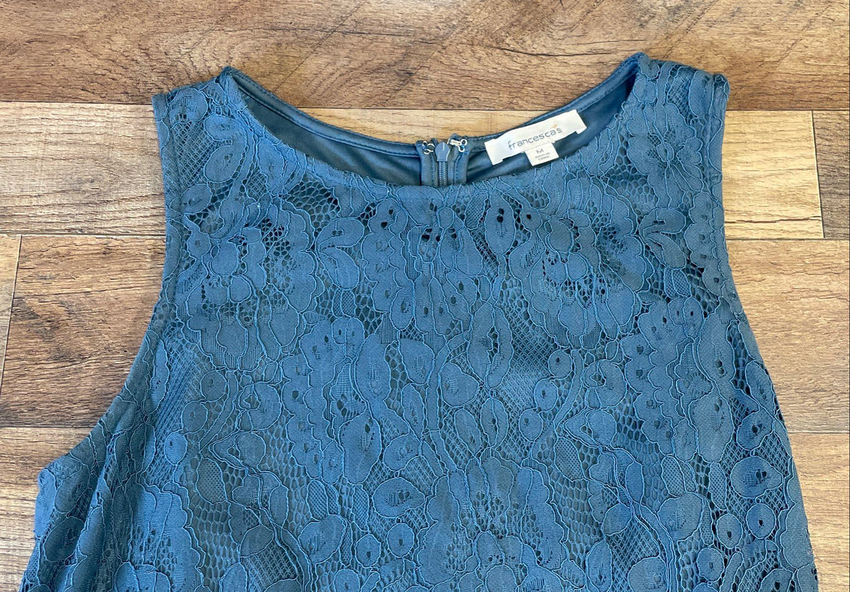 Francesca's Women's Blue Floral Lace Sleeveless A-Line Shift Dress Size M