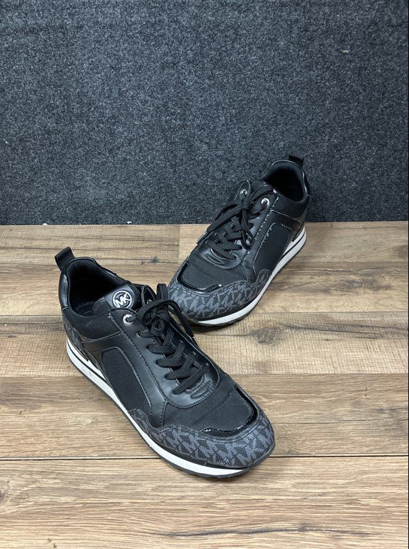 Michael Kors Billie Black Grey Monogram Low Top Trainer Sneakers Womens Size 8