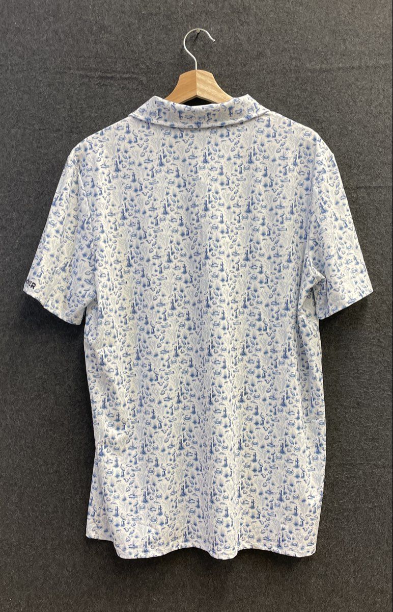Yellowhammer Men's Golf Polo Coastal Nautical Print Blue White NWT Sz L