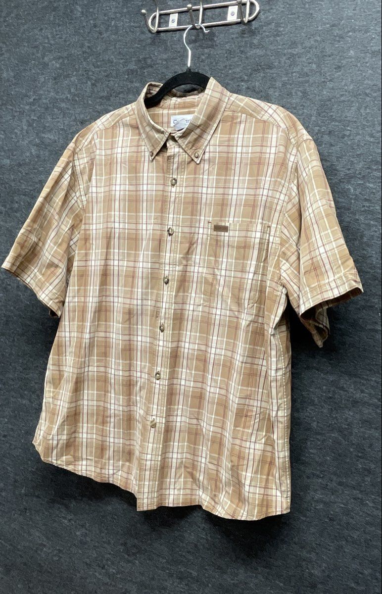 Carhartt Men's Tan Plaid Cotton Short Sleeve Button Up Shirt Model S185BUC Sz XL