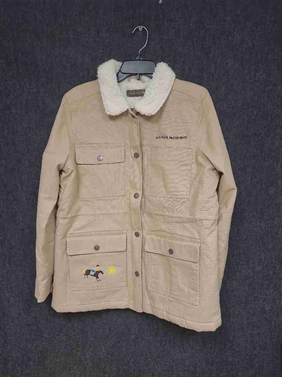 Shyanne Women's Khaki Sherpa Lined Runx Rodeo Embroidery Chore Jacket NWT Sz L
