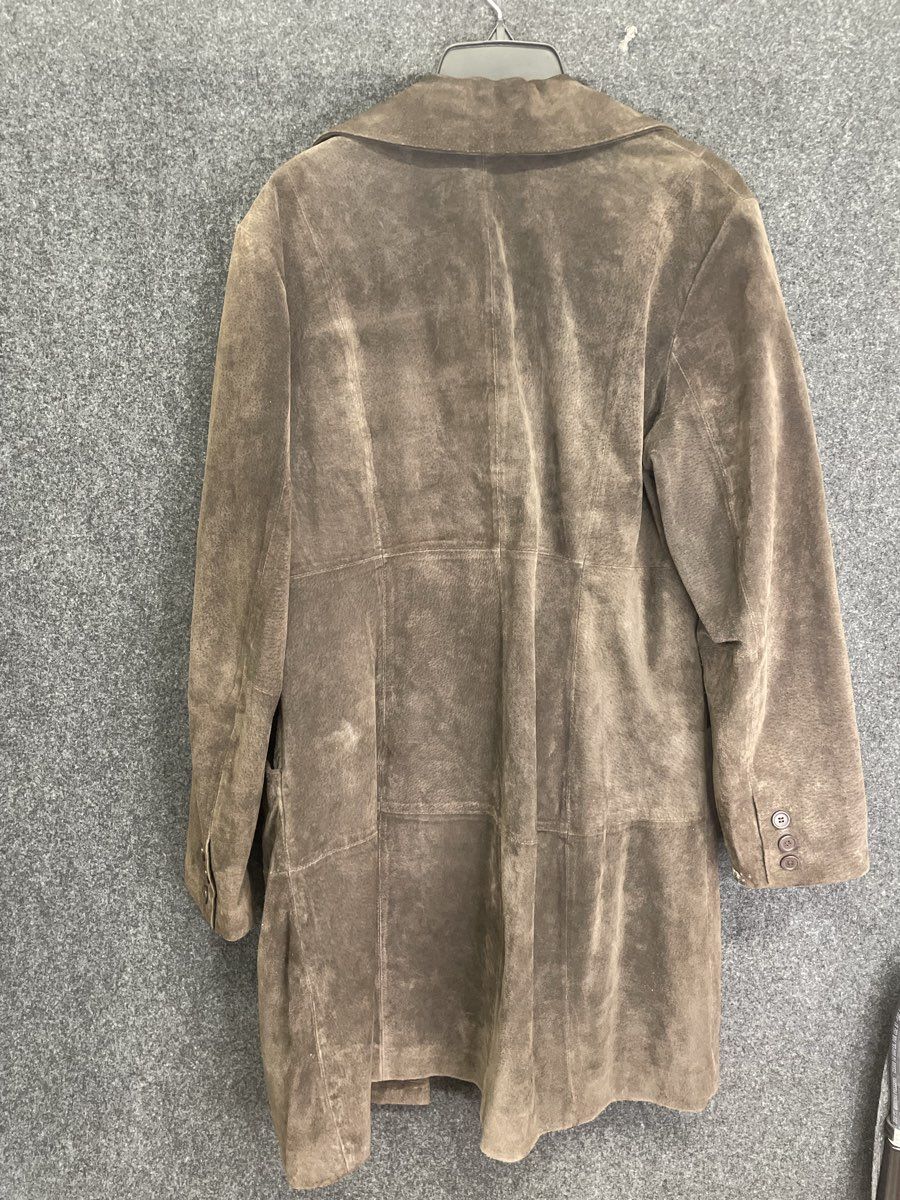 New York & Company Women's Brown Suede Leather 4-Button Car Coat Jacket Sz XL