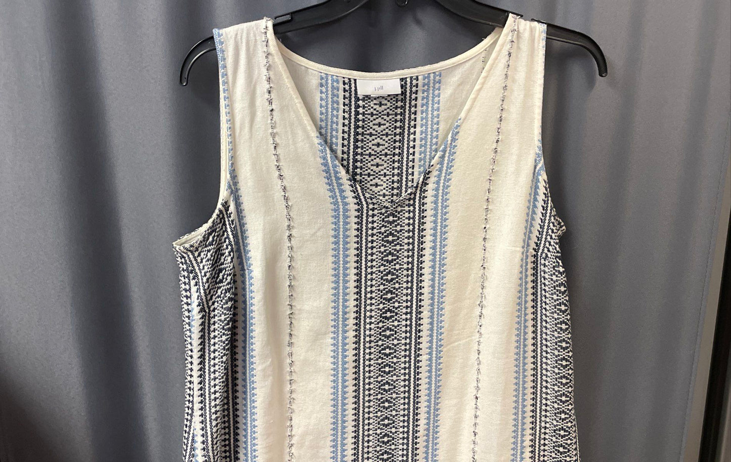 J. Jill Women's White Blue Geometric Sleeveless Tiered Sheath Dress Size MP