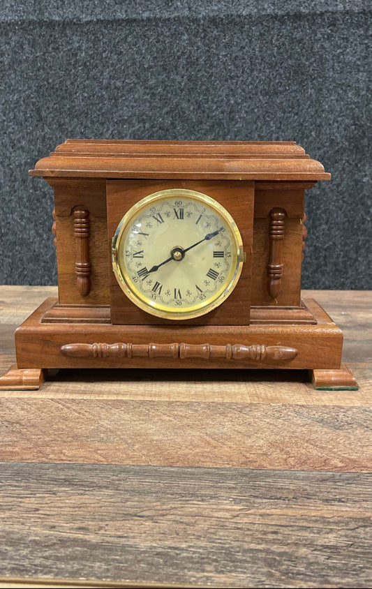 Vintage Wooden Clock w/ Brass Plate Signed 1989 Quartz Battery