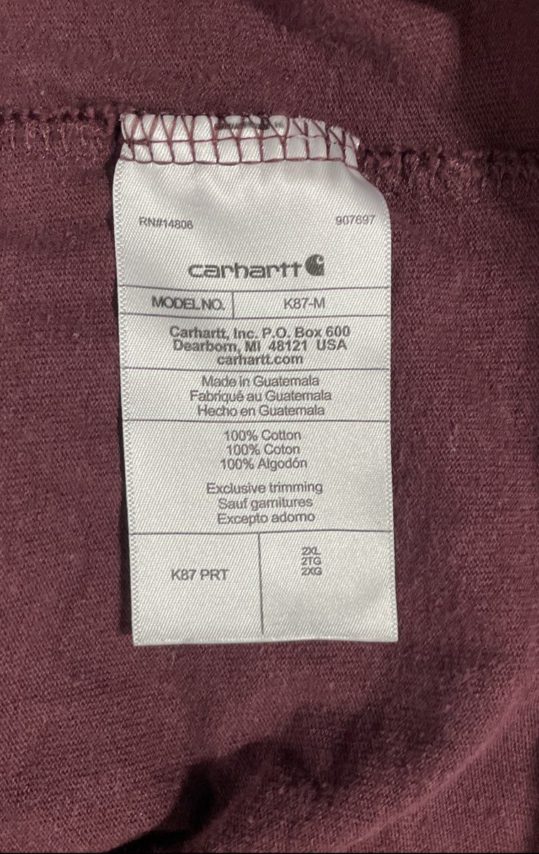 Carhartt Men's K87 Workwear Pocket T-Shirt Burgundy Red Loose Fit Sz 2XL