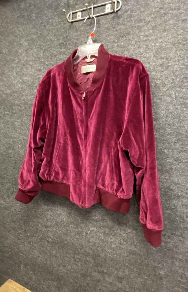 Vintage 90s Liz Claiborne Women's Burgundy Velour Bomber Zip Jacket Sz XS