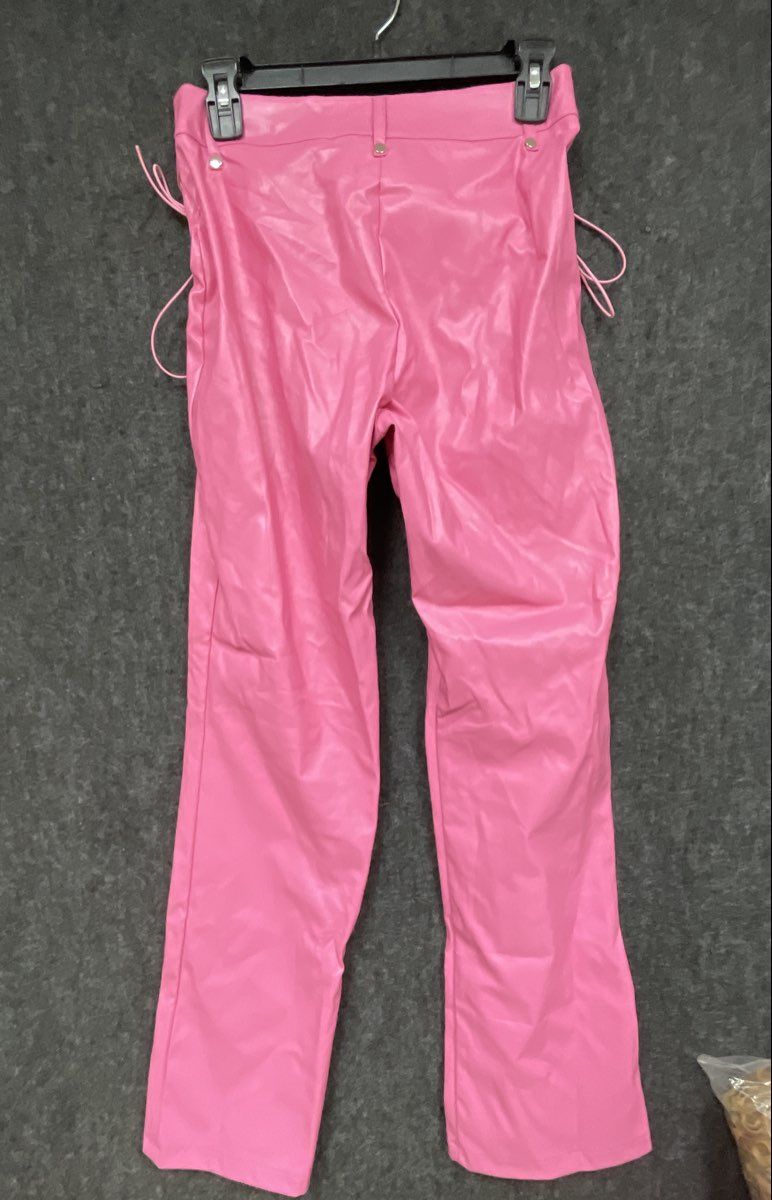 Xxxiticat Women's Pink Faux Leather Lace Up High Waist Clubwear Pants Sz S