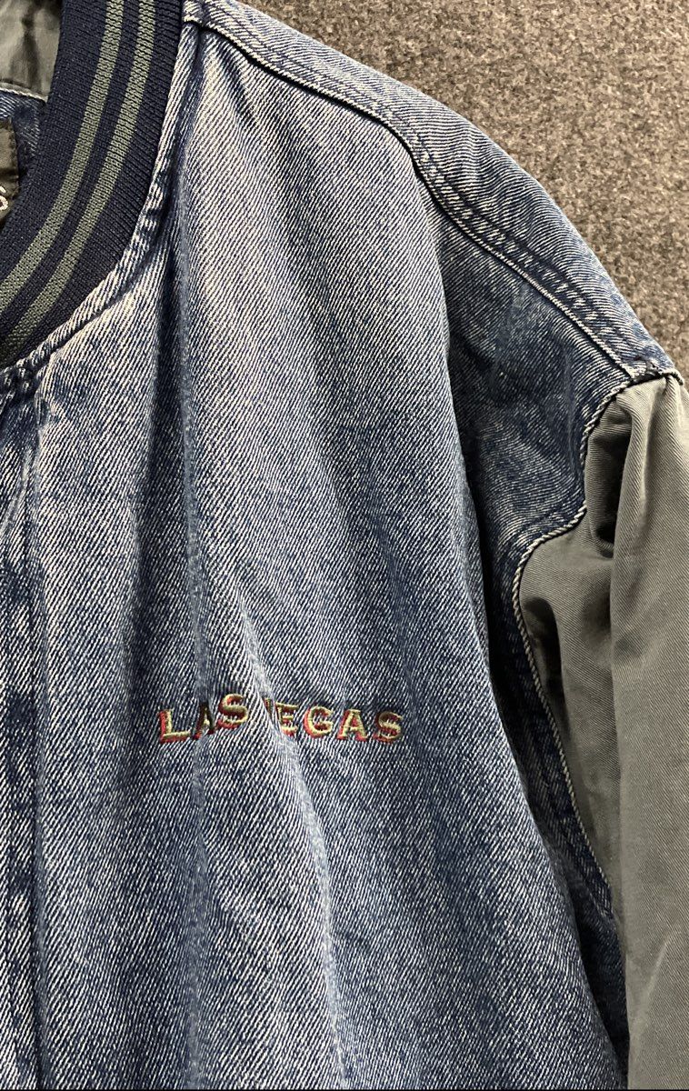 Vintage 90s Expeditions Men's Las Vegas Acid Wash Denim Varsity Jacket Sz XL