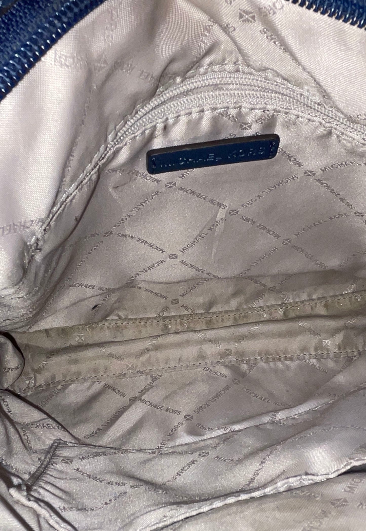 Michael Kors Navy Signature Monogram Bedford Crossbody Bag Blue White Stripe