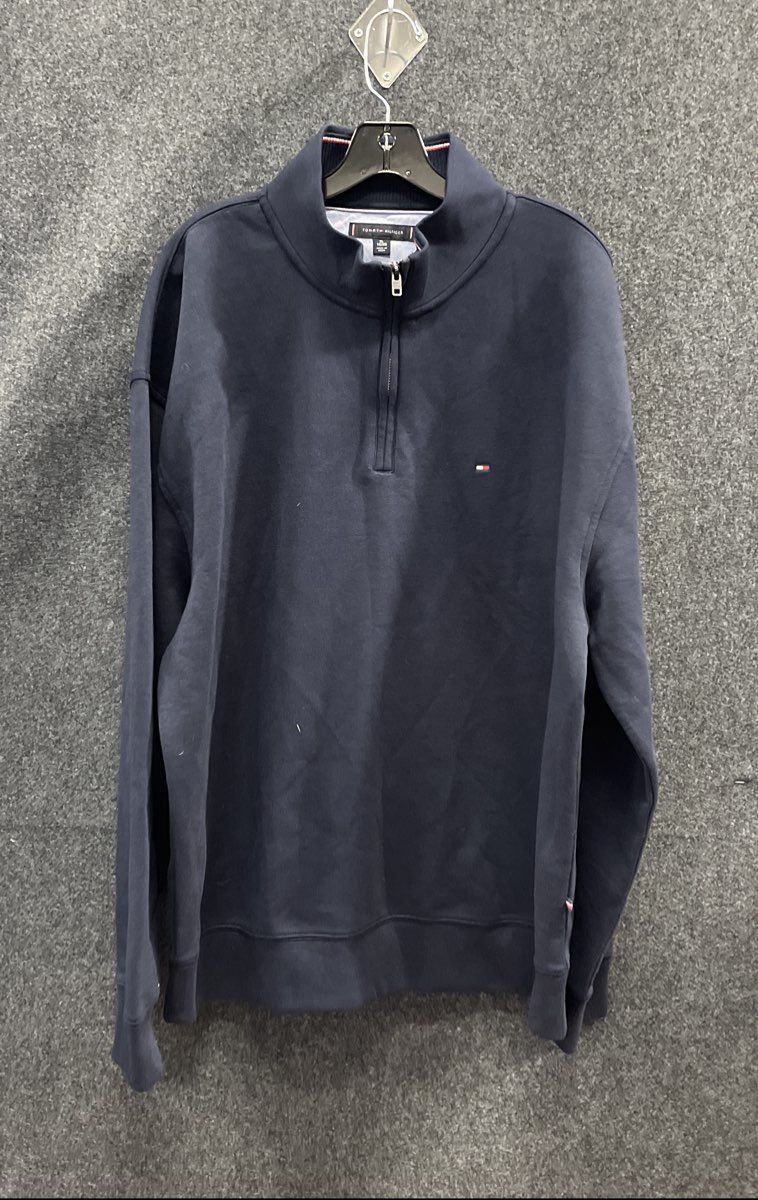 Tommy Hilfiger Men's Navy Blue Quarter Zip Pullover Mock Neck Sweatshirt Sz XL