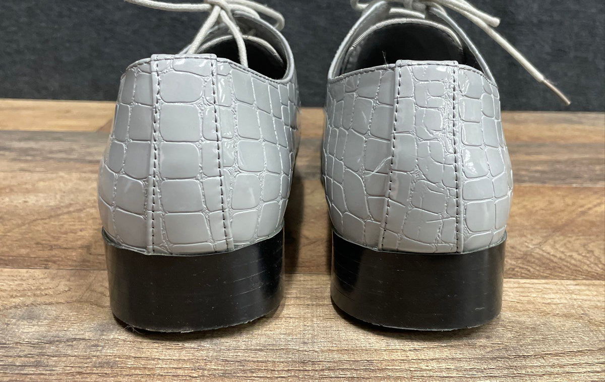 Parrazo JY-2 Grey Striped Faux Croc Square Toe Dress Shoes Derby Size 8.5