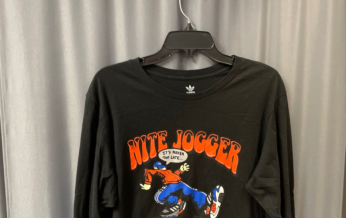 Adidas Men's Black Nite Jogger Cartoon Graphic Long Sleeve T-Shirt Size L