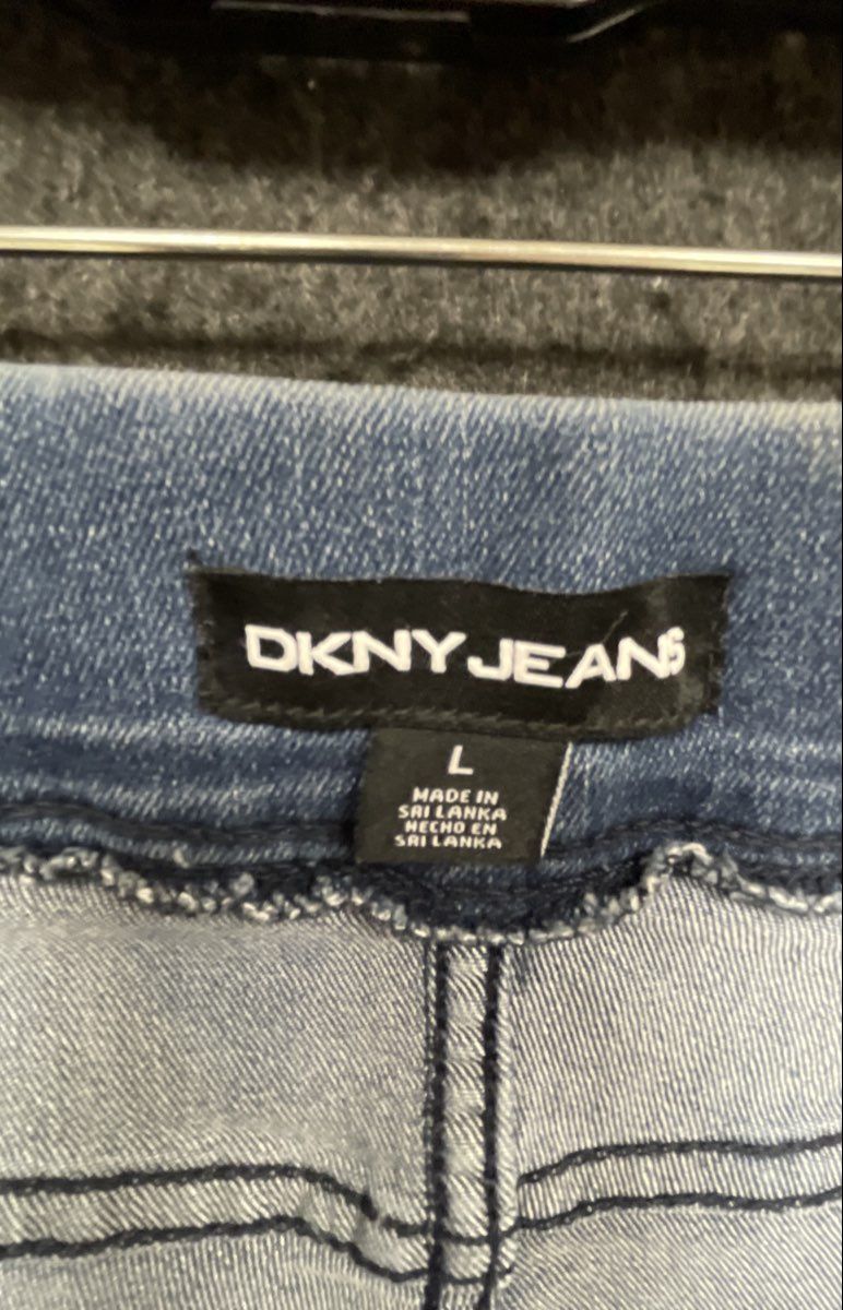 DKNY Jeans Women's Blue Pull On Stretch Denim High Rise Bermuda Shorts Sz L