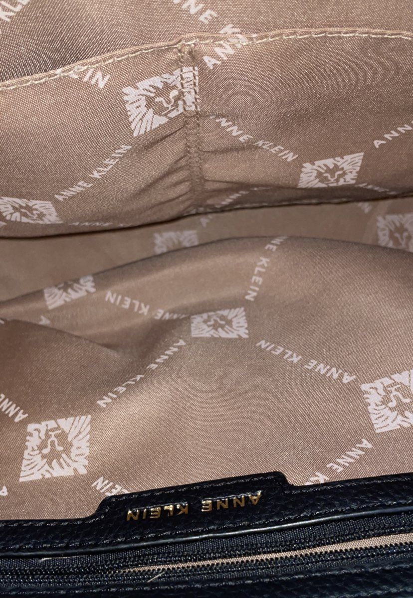 Anne Klein Grey Black Pebbled Satchel Crossbody Bag Gold Hardware