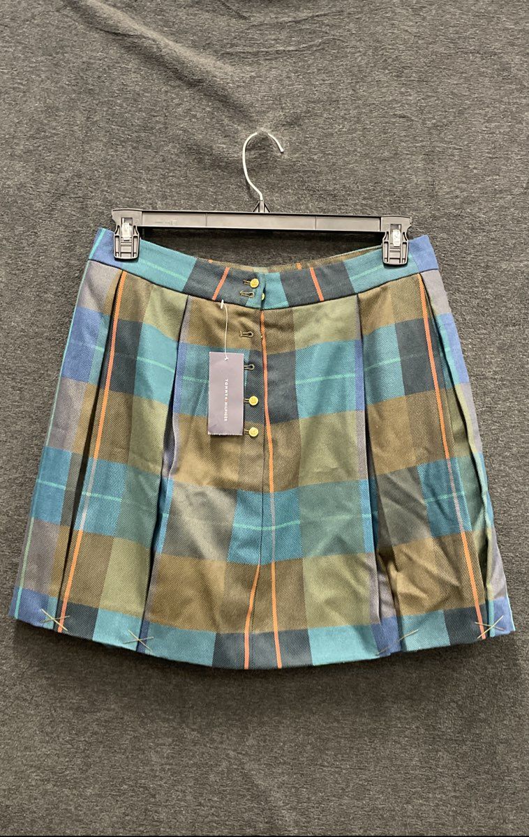 Tommy Hilfiger Women's Mini Skirt Blue Green Orange Plaid Pleated Sz 10 NWT