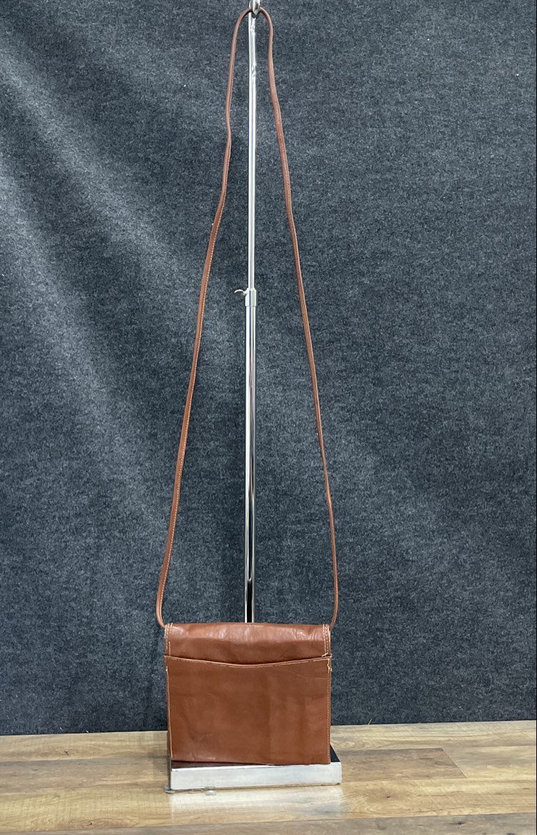 Vintage Talbots Brown Italian Leather Slim Crossbody Organizer Bag Made in Italy