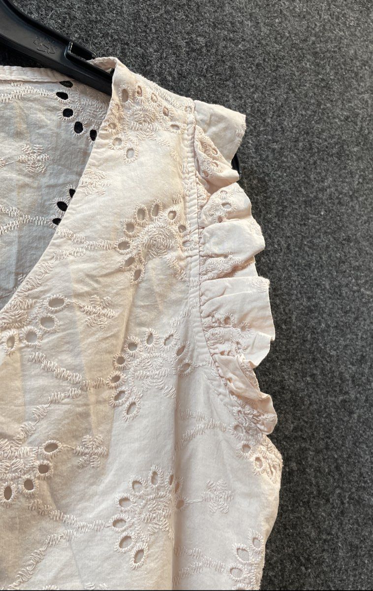Valentina Naldi Women's Pink Eyelet Ruffle V-Neck Cotton Blouse Italy Sz L NWT