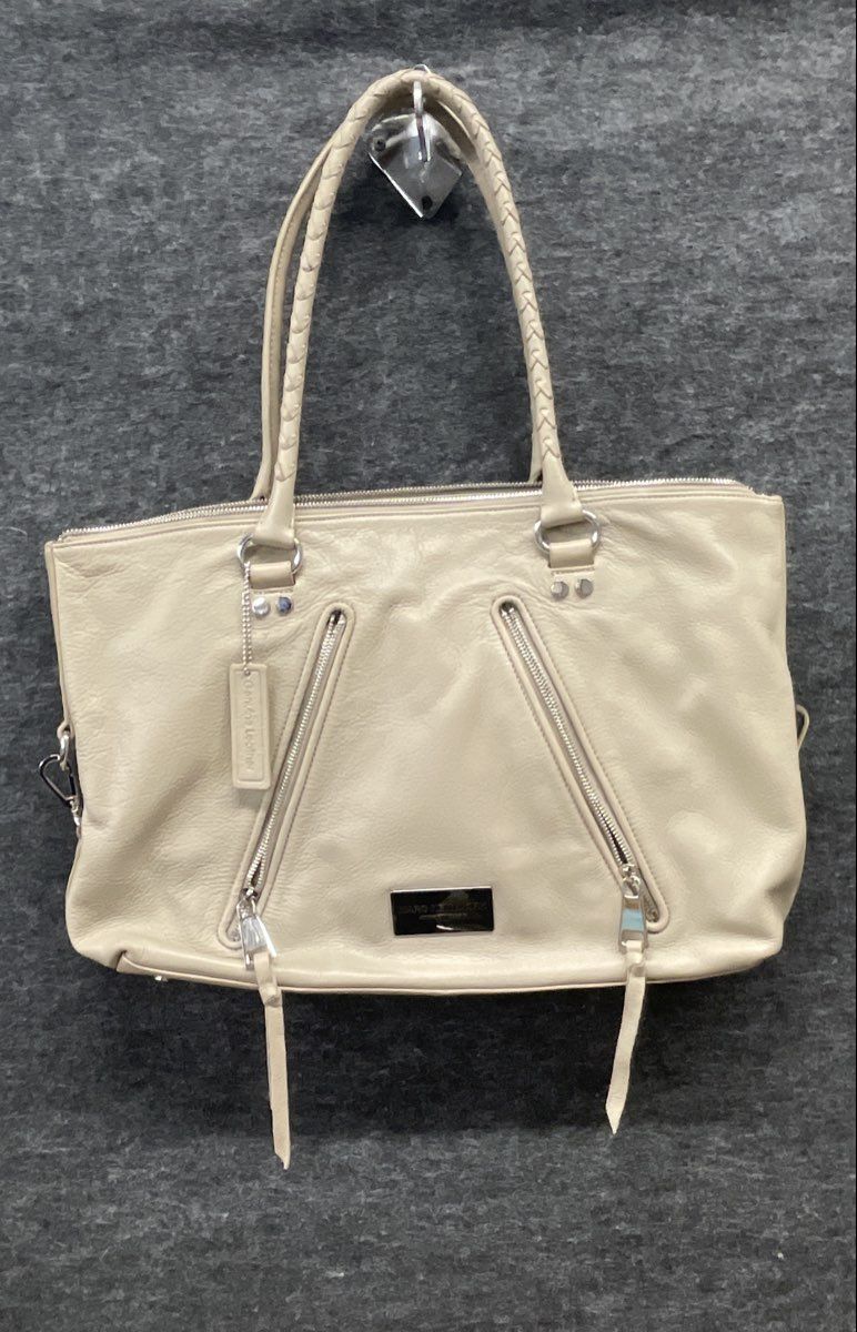 Marc New York Beige Leather Front Zip Tote Bag Handbag