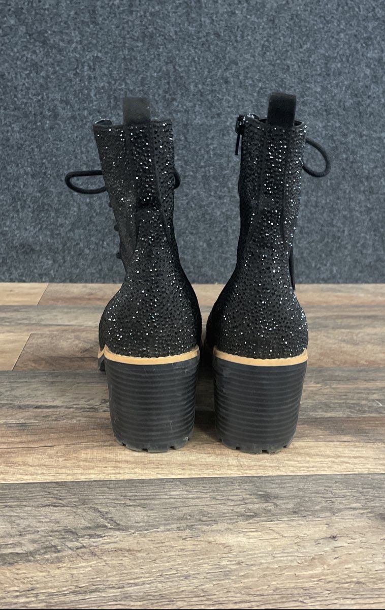 INC International Concepts Samira 2 Black Rhinestone Combat Ankle Boots Size 10M