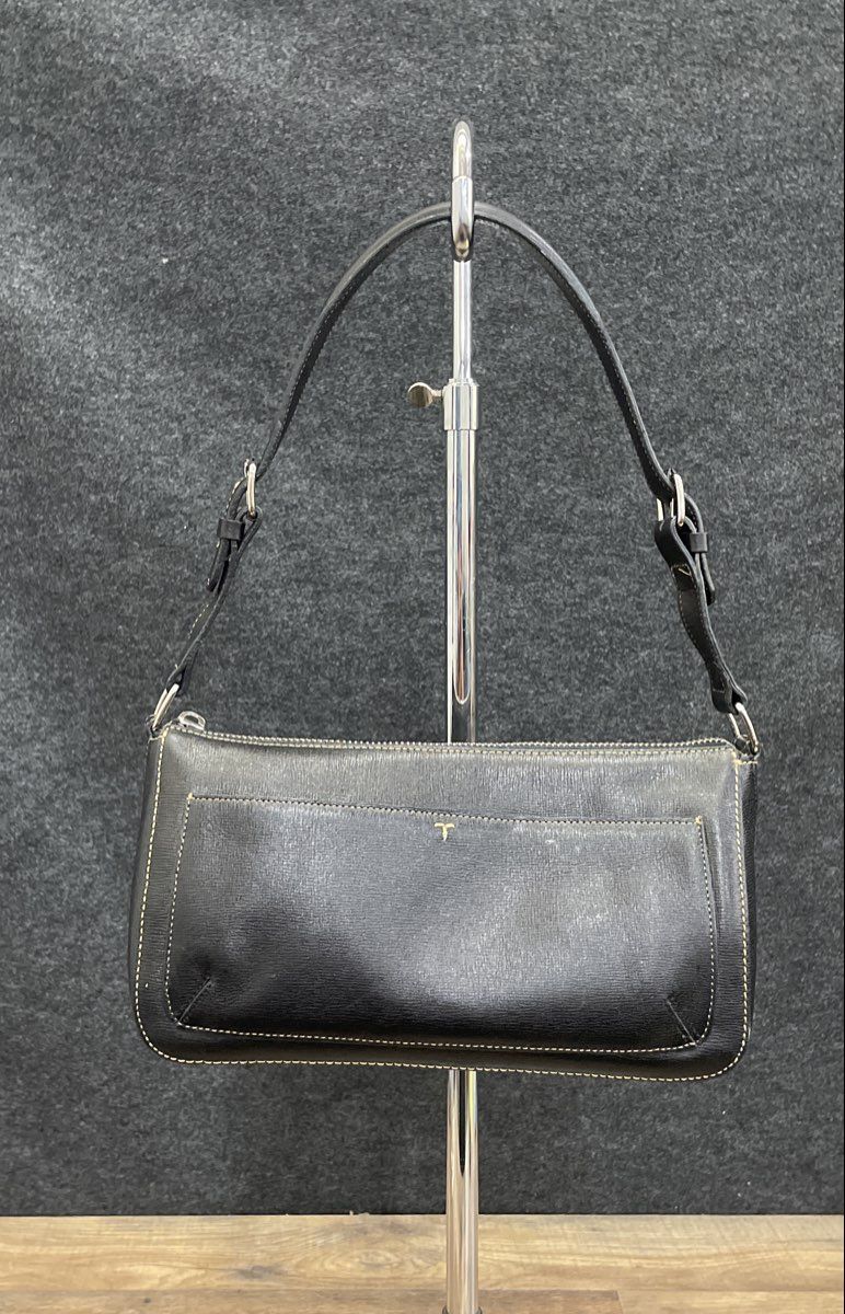 Ann Taylor Black Textured Baguette Shoulder Bag Toile Lining Contrast Stitch