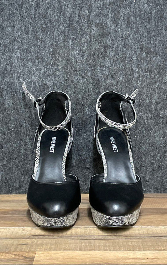 Nine West Black Ankle-Strap Platform Heels Size 9