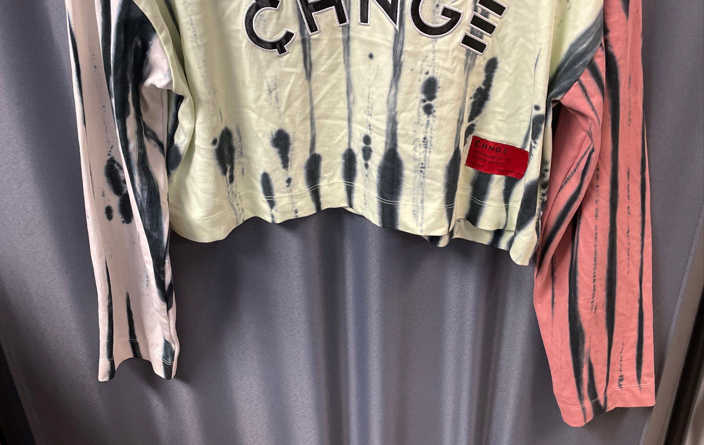CHNGE Women's Long Sleeve Tie Dye Crop Top Organic Cotton Multi-Color Size M
