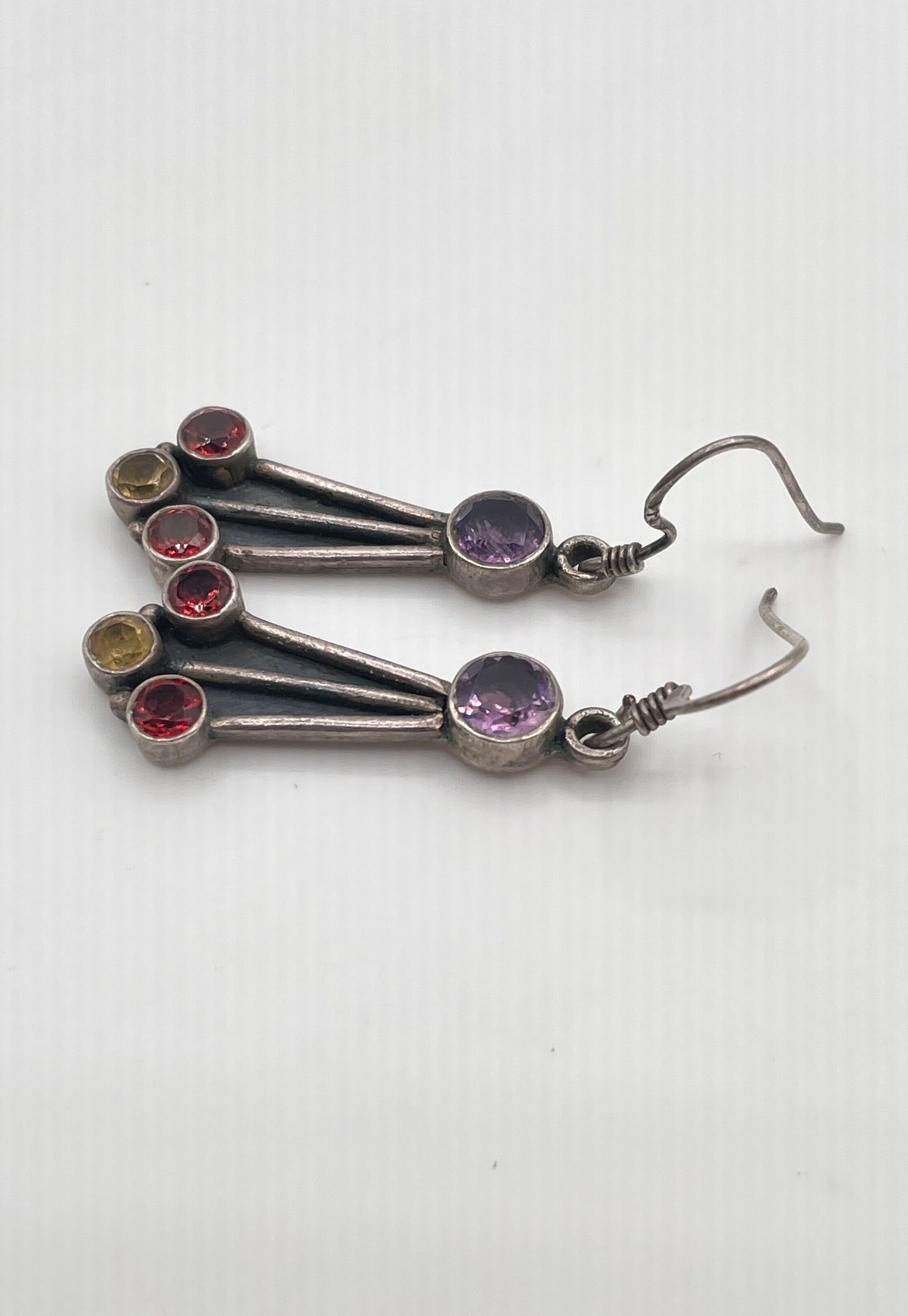 925 Sterling Silver Multicolor Semi-Precious Stones Dangle Earrings 7.5g