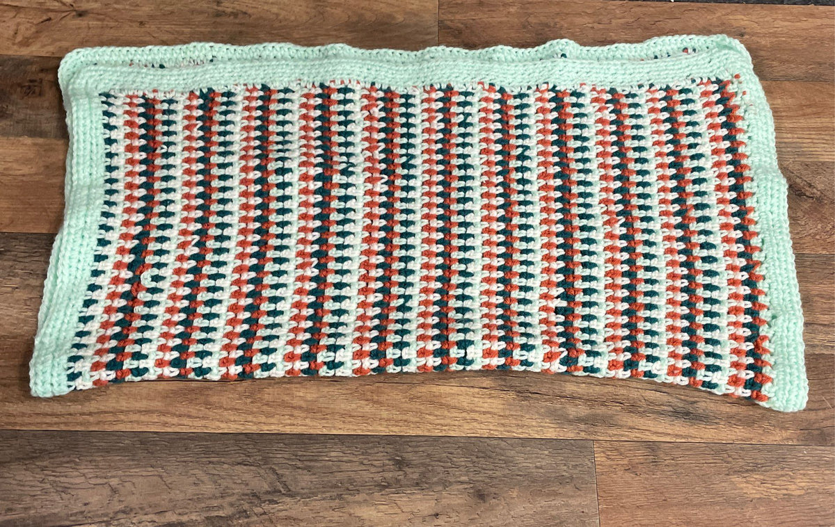 Handmade Crochet Block Stitch Baby Blanket Stripes Mint Orange White Teal