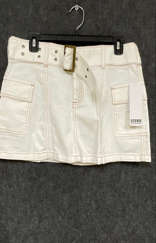 Stevie by Steve Madden Women White Belted Cargo Mini Skirt Contrast Stitch NWT M