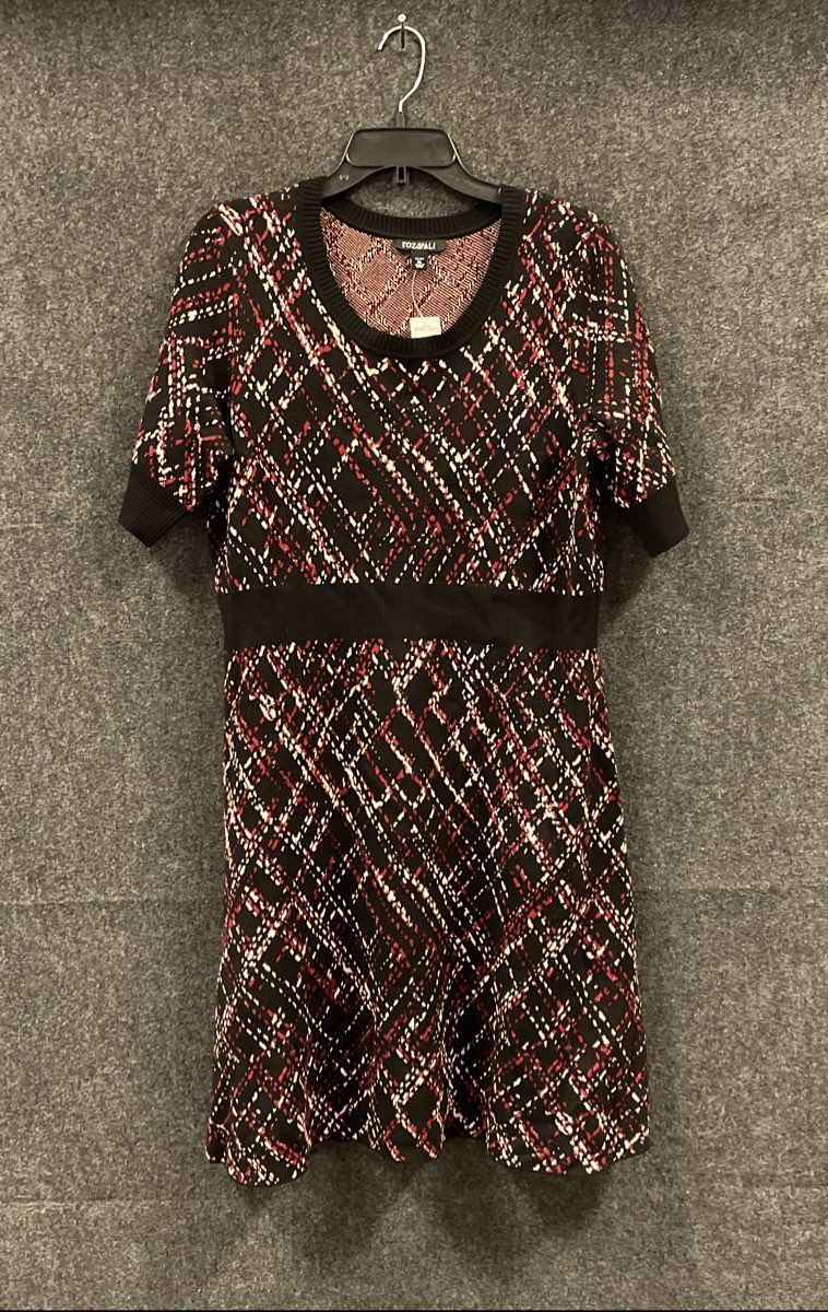 Roz & Ali Women's Black Red Knit Fit & Flare Short Sleeve Dress NWT Petite XL