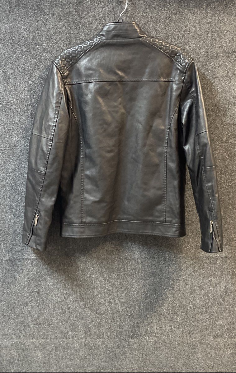 American Breed Men's Black Pleather Moto Jacket Faux Fur Lined Quilted Sz S