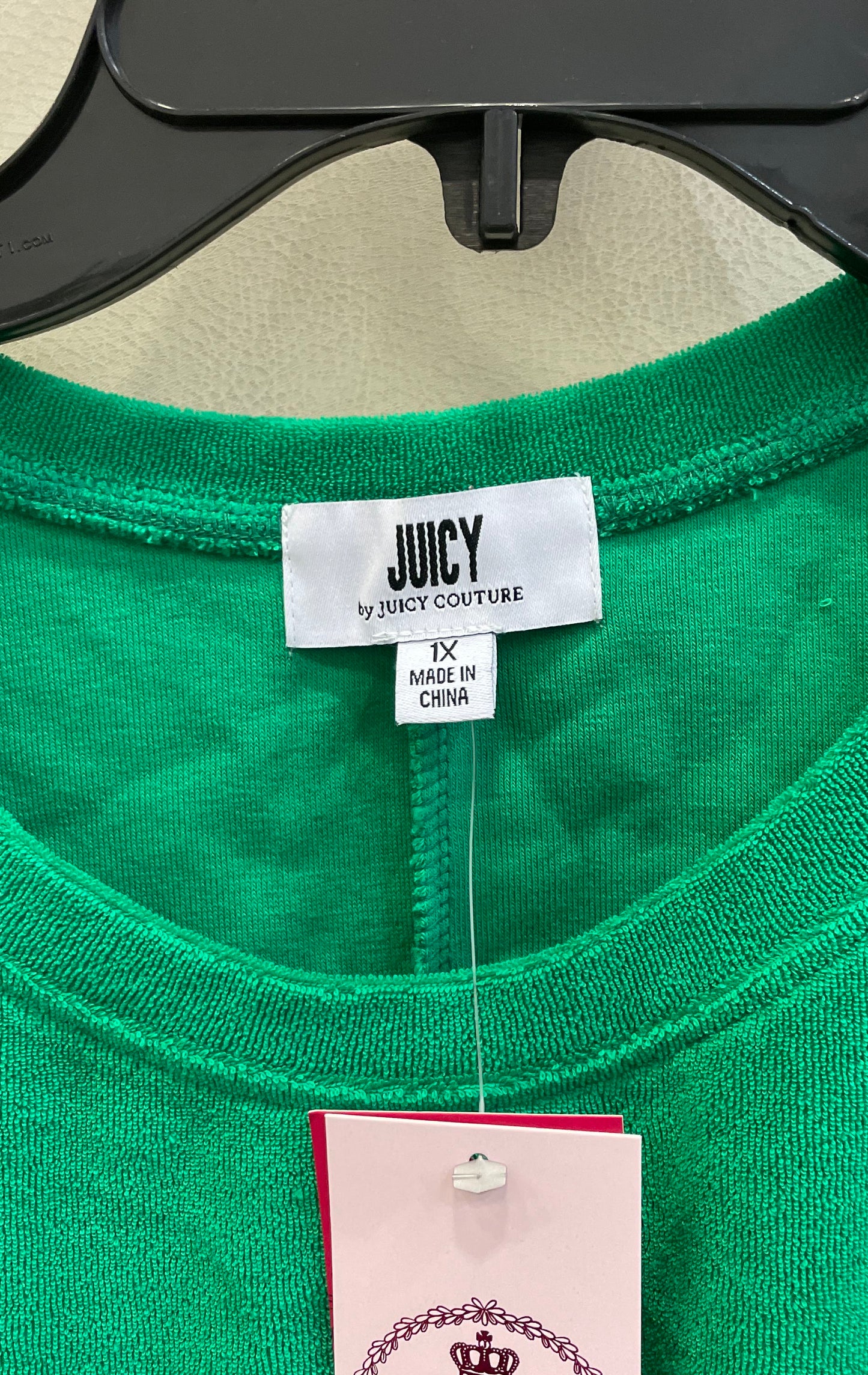 Juicy Couture Women's Green Palm Tree Terry Velour Crewneck Top Size 1X NWT