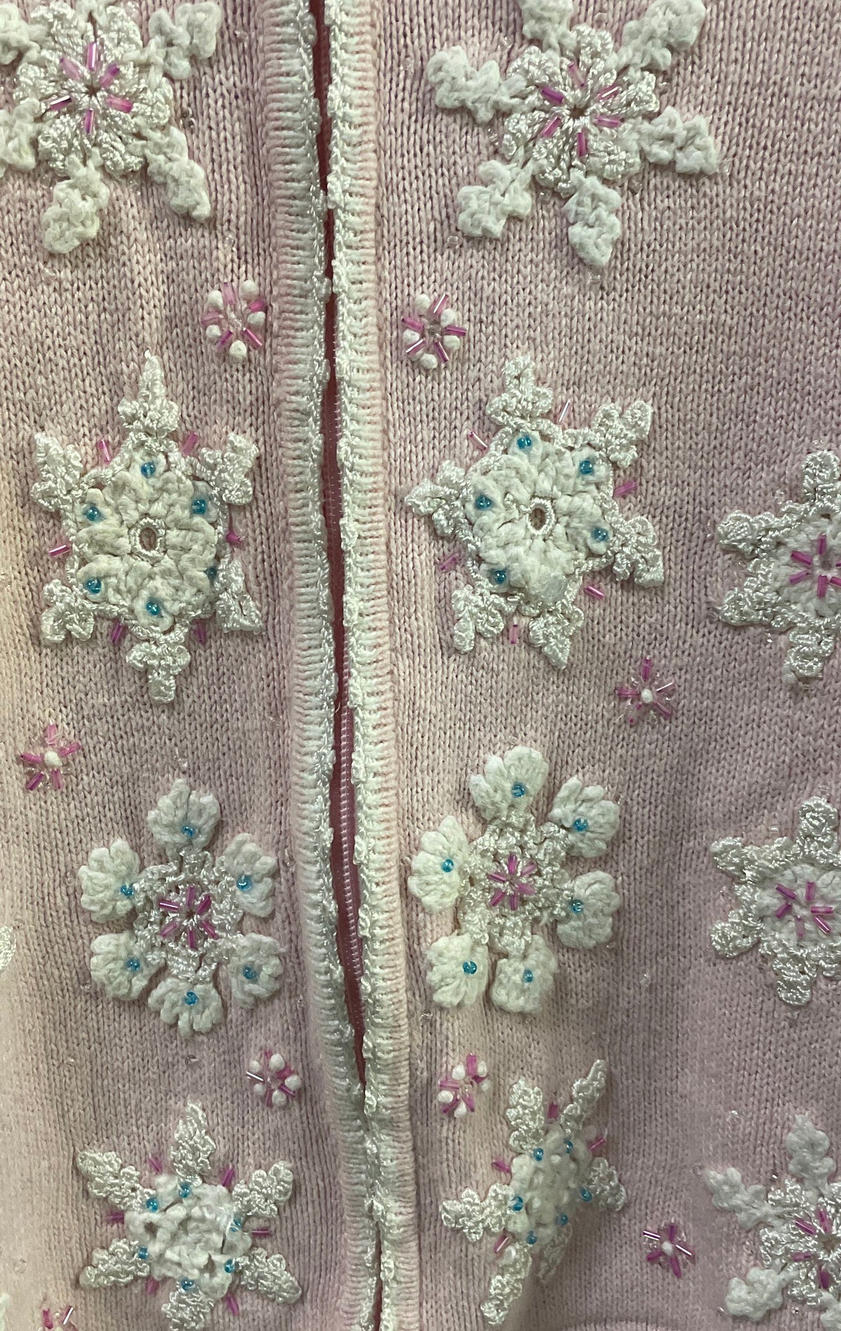 Cove Creek Women's Pink Snowflake Beaded Zip Cardigan Sweater Sz L