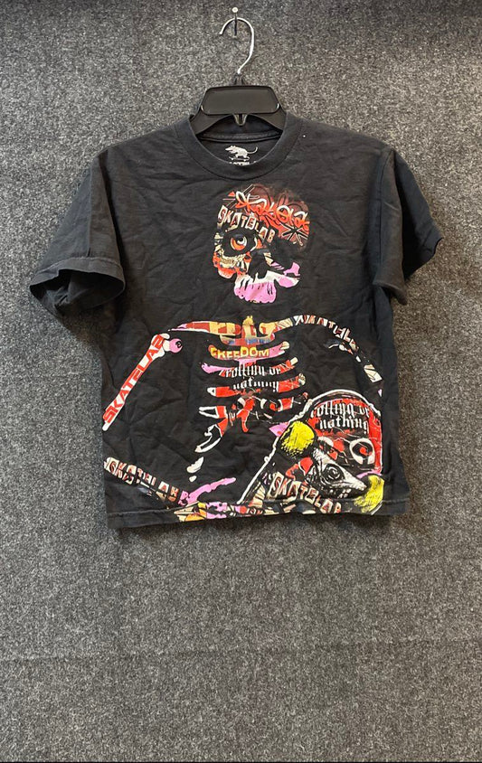 Skate Lab Skeleton Graffiti Graphic T-Shirt Black Youth Sz L 10/12