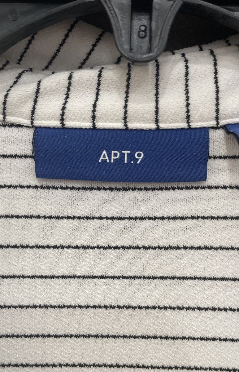Apt. 9 Women's White Striped Mixed Pattern Long Sleeve Button Up Blouse Size L