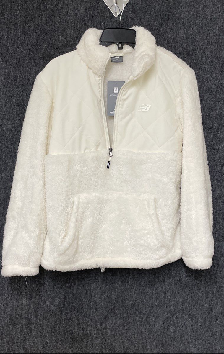 New Balance Women's White Quilted Teddy Fleece Half Zip Jacket NWT Sz S