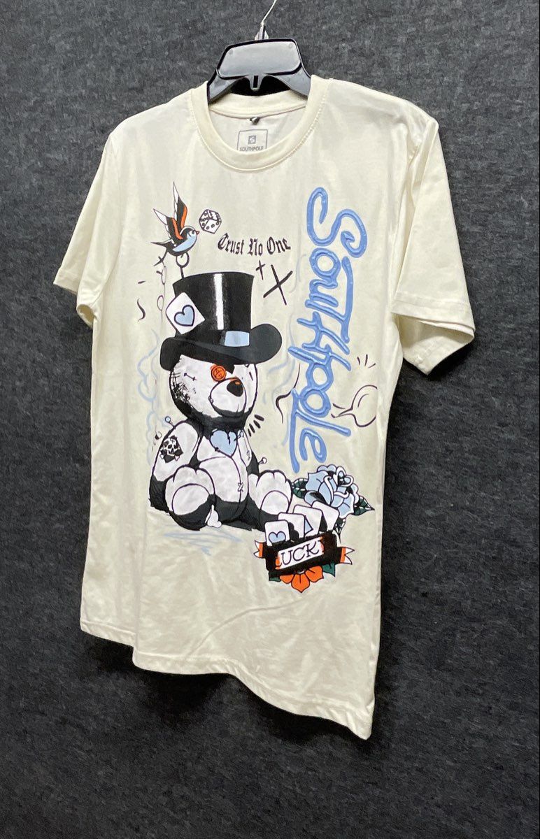 Southpole Men's Cream Graphic T-Shirt Trust No One Tattoo Bear Streetwear Sz M